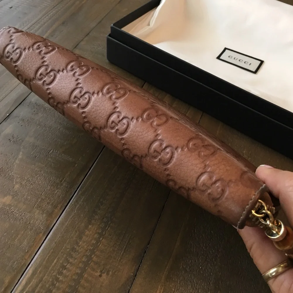 Gucci Brown Embossed Leather Zip-Around Wallet with Tassel - Picture 4 of 4